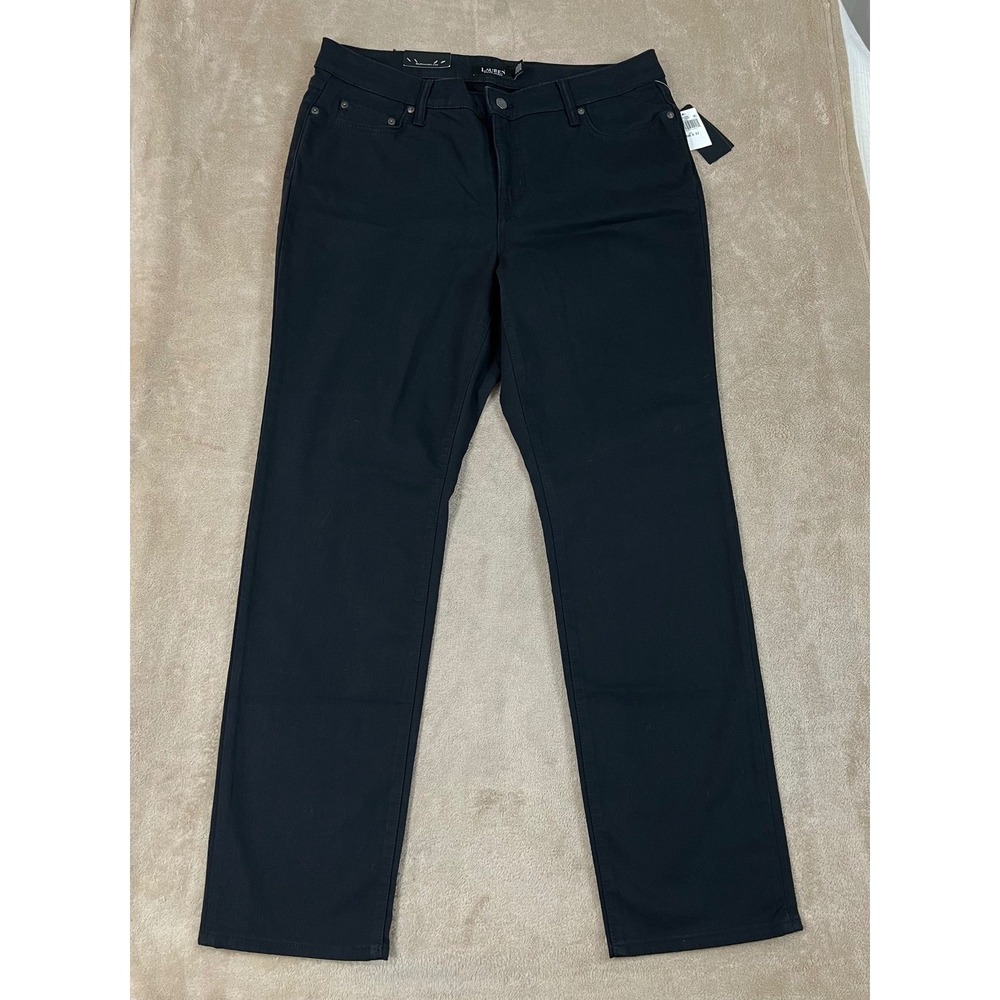 Lauren Ralph Lauren Mid Rise Straight Leg Denim Pants Women's 14W 31L Black NEW